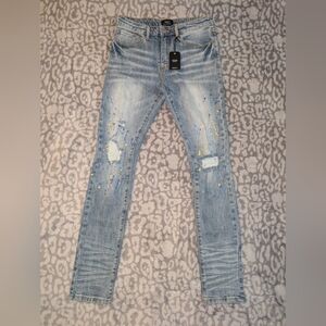 Forever 21 Light Blue Paint-Splatter Skinny Jeans